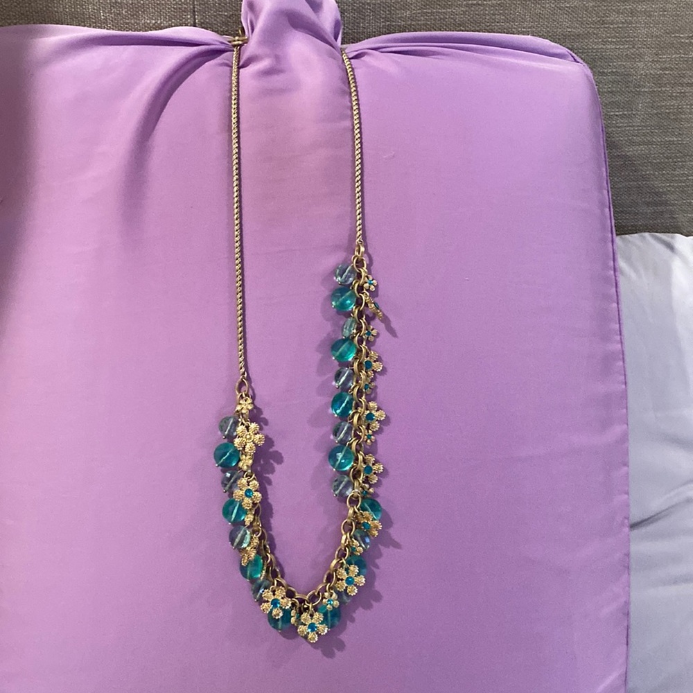 Talbots long gold tone / jade necklace